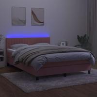 Boxspring met matras en LED fluweel roze 140x190 cm - thumbnail