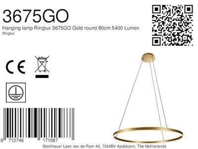 Steinhauer Design hanglampRinglux goud Ø 80cm - 3675GO