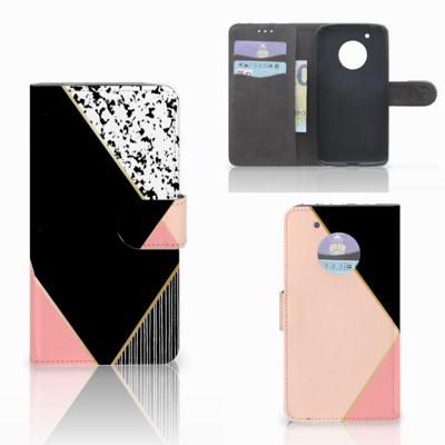 Motorola Moto G5 Plus Book Case Zwart Roze Vormen Motorola Moto G5 Plus Book Case Zwart Roze Vormen