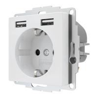 Stopcontact met USB poorten 2400mA glanzend wit voor een 40mm diepe doos - thumbnail