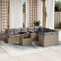 10-delige Loungeset met kussens poly rattan beige - thumbnail