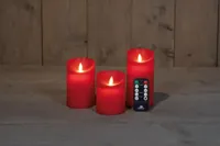 Anna's Collection LED kaars flame effect rustiek set 7.5 cm rood 3 stuks - thumbnail