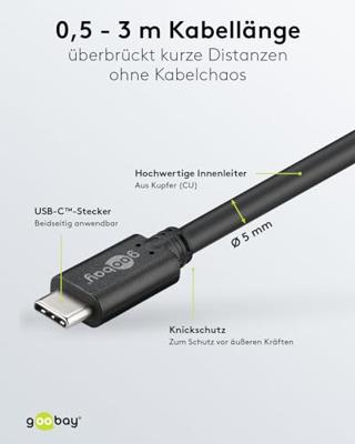 Goobay USB-C - USB-C laadkabel 50cm zwart - 9550200 Goobay USB-C - USB-C laadkabel 50cm zwart - 9550200