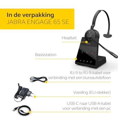 Jabra Engage 65 SE Mono On Ear headset DECT, Kabel Mono Zwart Noise Cancelling Microfoon uitschakelbaar (mute), NFC