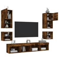 8-delige tv-wandmeubelset met LED bewerkt hout gerookt eiken - thumbnail