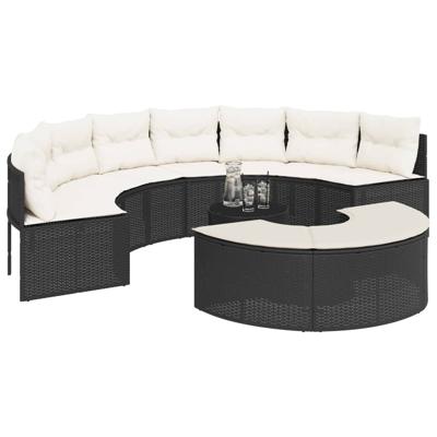 2-delige Loungeset halfrond poly rattan zwart - thumbnail