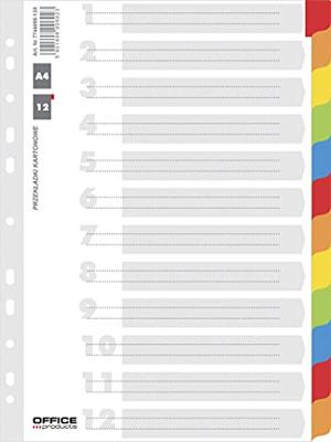 OFFICE products tabbladen, A4, karton, 11-gaatsperforatie, geassorteerde kleuren, 12 tabs