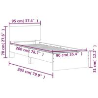 Bedframe met hoofdbord en LED-verlichting betongrijs 90x200 cm - thumbnail