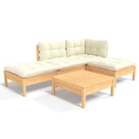 5-delige Loungeset met crèmekleurige kussens grenenhout - thumbnail