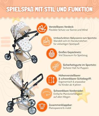 Combi-poppenwagen Mika - Beertjes Beige
