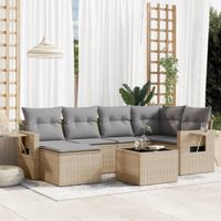 7-delige Loungeset met kussens poly rattan beige - thumbnail