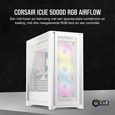 PC Case - Corsair - ICUE 5000D RGB Airflow - Middle Tower - 3 AF120 RGB Elite - White Fans