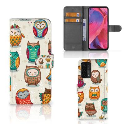 OPPO A54 5G | A74 5G | A93 5G | Telefoonhoesje | Met pasjeshouder | Vrolijke Uilen