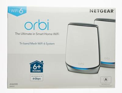 Netgear orbi wifi 6-systeem (rbk852) ax6000 mesh router (wit/zilver, 1x router (rbr850), 1x satelliet (rbs850), dekking tot 350 m²)