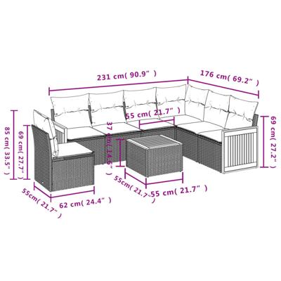 7-delige Loungeset met kussens poly rattan beige - thumbnail