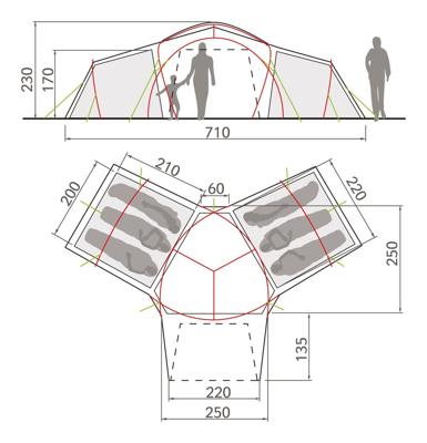 Vaude Badawi Long 6P Familietent Sand 060