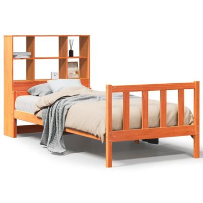 Bed met boekenkast zonder matras massief hout wasbruin 75x190cm