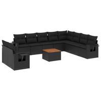 11-delige Loungeset met kussens poly rattan zwart - thumbnail