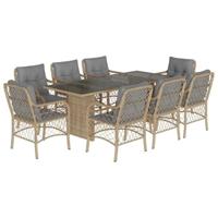 9-delige Tuinset met kussens poly rattan gemengd beige - thumbnail