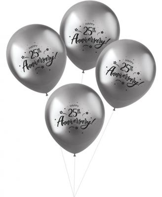 Ballonnen Metallic Zilver '25th Anniversary' (4 st)