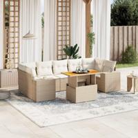 8-delige Loungeset met kussens poly rattan beige - thumbnail