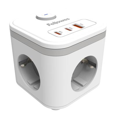 Fellowes contactdoos Power Cube, 3 stopcontacten + 1 x USB-A + 2 x USB-C, wit, voor Nederland
