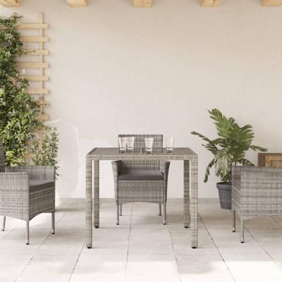 Tuintafel met glazen blad 90x90x75 cm poly rattan grijs - thumbnail