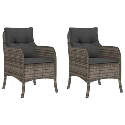 Tuinstoelen 2 st met kussens poly rattan grijs - thumbnail