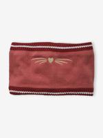 Snood met geborduurde kat in geribd breisel donkerroze - thumbnail