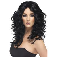 Glamour pruik lang zwart Curly - thumbnail