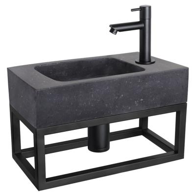 Fonteinset Differnz Bombai Natuursteen en Handoekrek 40x22x9 cm Zwart Met Rechte Kraan Mat Zwart Differnz