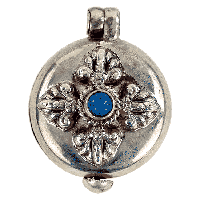 Zilveren Hanger Rond Doosje Dubbele Dorje en Blauwe Steen - thumbnail