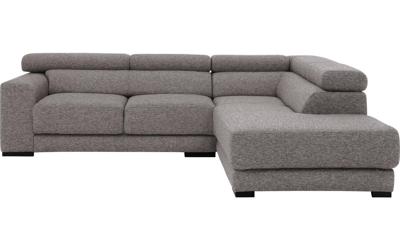 Goossens Bank Nora grijs, stof, 2-zits, stijlvol landelijk met ligelement rechts