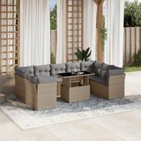 10-delige Loungeset met kussens poly rattan beige - thumbnail