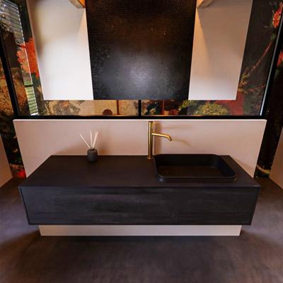 Badkamermeubelset Mondiaz Erin 150 cm met 1 Lade met RIDGE Wastafel Rechts Urban met 1 kraangat Greeploos Mat Dark Brown Badkamermeubelset Mondiaz Erin 150 cm met 1 Lade met RIDGE Wastafel Rechts Urban met 1 kraangat Greeploos Mat Dark Brown