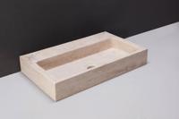 Forzalaqua Taranto wastafel 50x30x8cm Rechthoek 1 kraangat Natuursteen Travertin gezoet 100065 - thumbnail