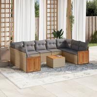 9-delige Loungeset met kussens poly rattan beige - thumbnail