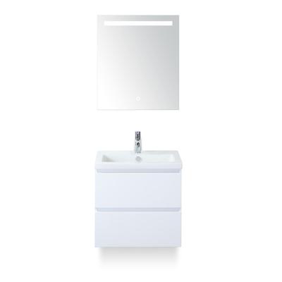 Vogue Badmeubelset 60 cm - Greeplijst in kleur - Wit Hoogglans - Keramische Wastafel Wit 1 kraangat - met Sence Spiegel