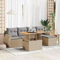 6-delige Loungeset met kussens poly rattan beige - thumbnail