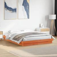 Groot Bed met LED massief grenenhout wasbruin 160x200 cm - thumbnail