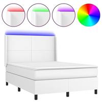 Boxspring met matras en LED kunstleer wit 140x200 cm - thumbnail