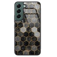 Samsung Galaxy S22 Plus glazen hardcase - Hexagons zwart - thumbnail