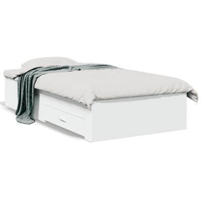 Bedframe met lades bewerkt hout wit 90x200 cm - thumbnail