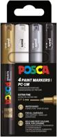 Uni POSCA paintmarker PC-1MC, 0,7 - 1 mm, etui van 4 stuks, goud, zilver, wit en zwart - thumbnail
