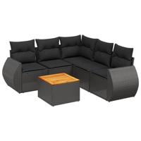 6-delige Loungeset met kussens poly rattan zwart - thumbnail
