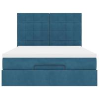 Ottoman bed met matrassen 140x190cm fluweel donkerblauw - thumbnail