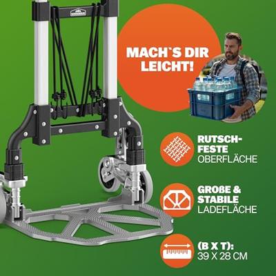 Steekwagen Zilver/Zwart aluminium 80kg voor Trap in hoogte verstelbaar