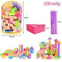 Schuimrubberen blokkenset met inhoud 100 blokken of bouwstenen - thumbnail