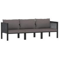 Driezitsbank met kussens poly rattan antraciet - thumbnail