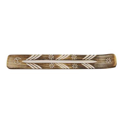 Houten Wierookplankje Wit Bloemen Houten Wierookplankje Wit Bloemen